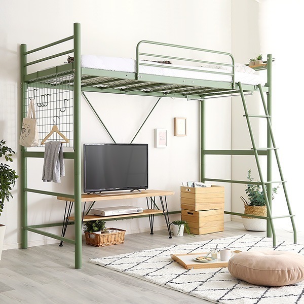 北欧インテリア 宮コンセント付き ロフトベッド 寝具 べット 高さ調整可能 6カラー