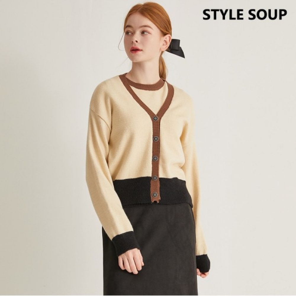 [フォレスト] 配色ラウンドノースリーブカーディガンセット（SYCTXE1）