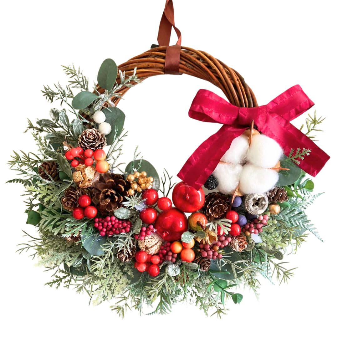 Lulu s ルルズ Xmasの木の実のハーフムーンリース クリスマス Christmas Xmas アーティフィシャルフラワー ナチュラル サイズ＊31×27 クリスマス木の実のハーフムーン L 7,661円