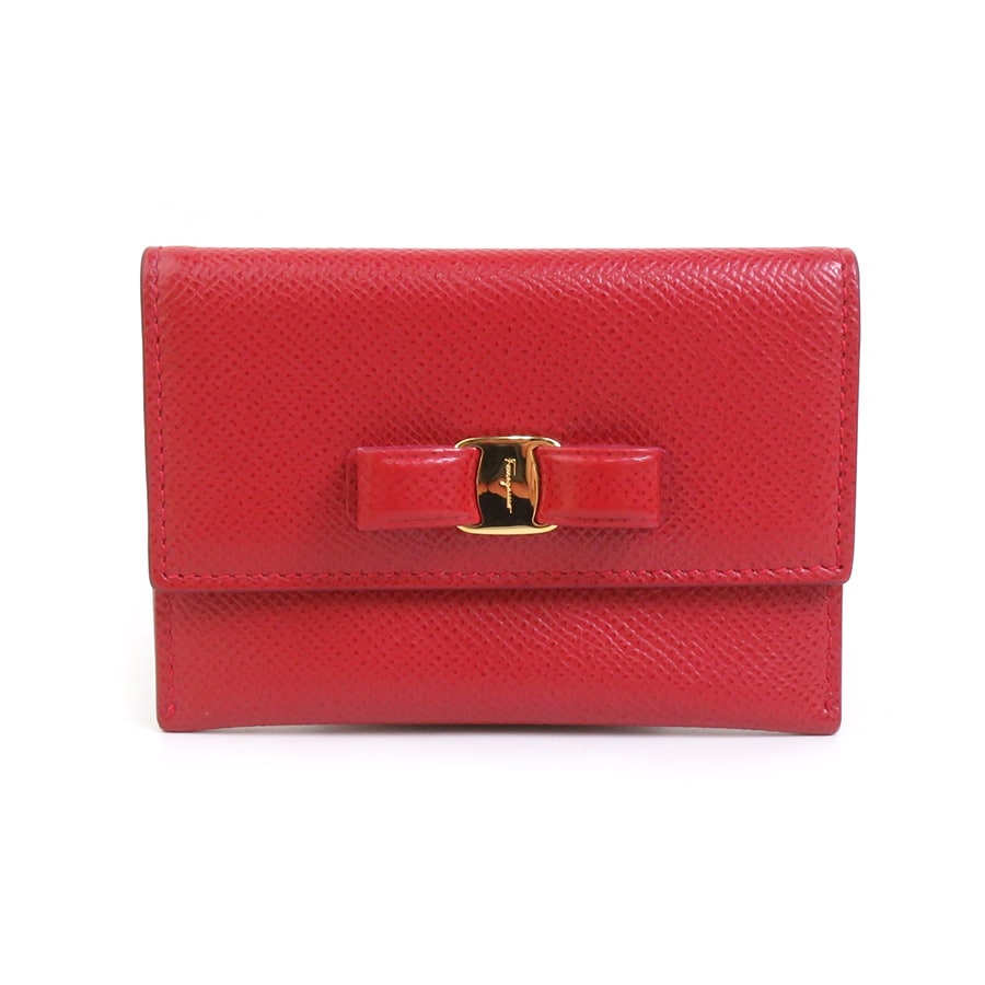 サルヴァトーレフェラガモ Salvatore Ferragamo カードケース パスケース ヴァラリボン レザー レッド レディース r10065g