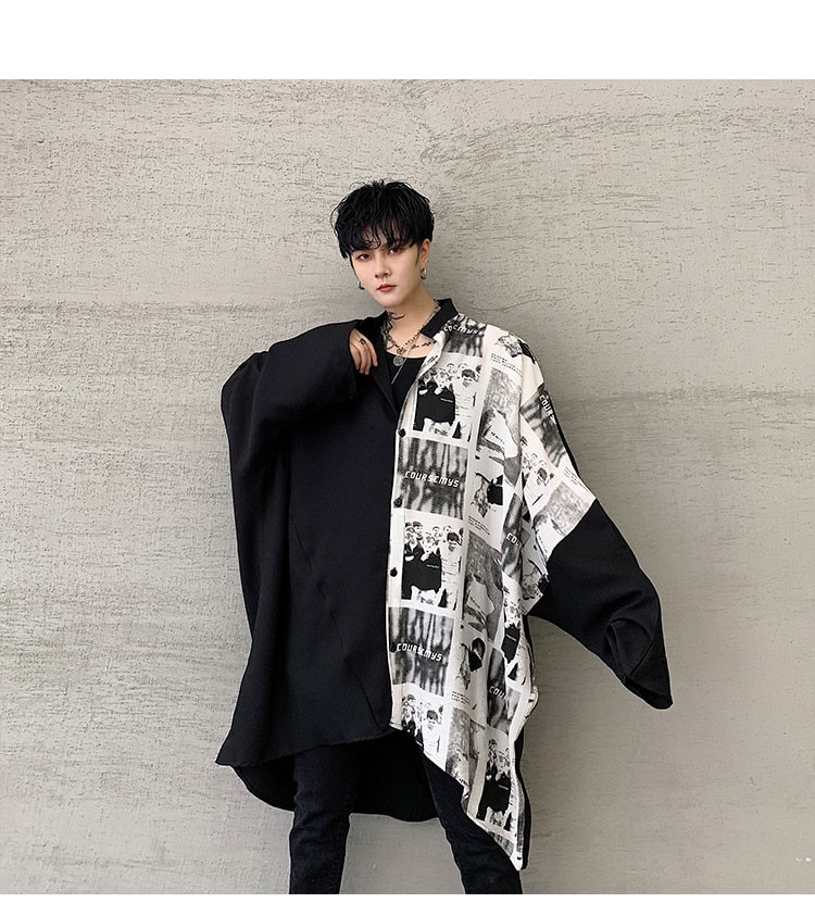 おしゃれな服 早い者勝ち 秋 新作 ヒップホップ ブラウス ドルマンスリーブ 個性 レトロ 柄 縫付 メンズ 中長セクション ゆったりする シャツ