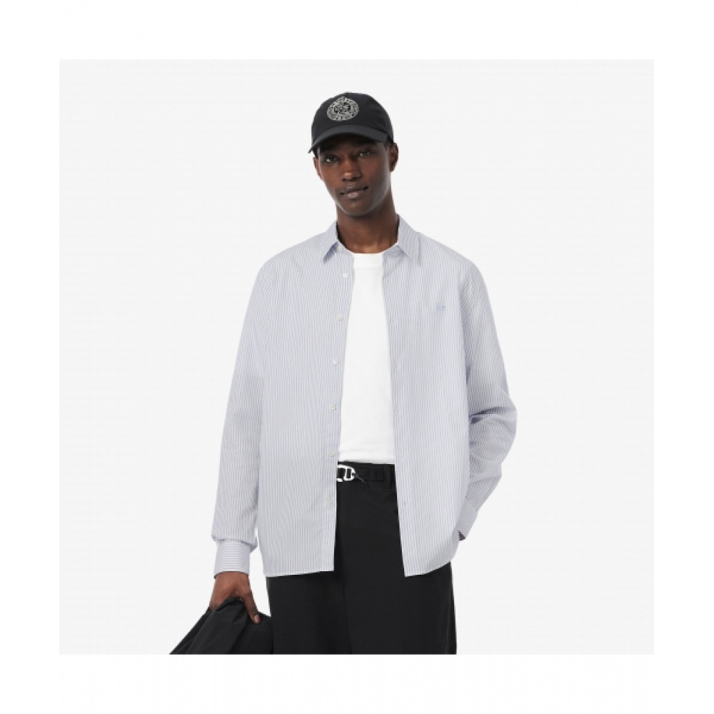 LACOSTE メンズポプリンストライプシャツ [ブルー]