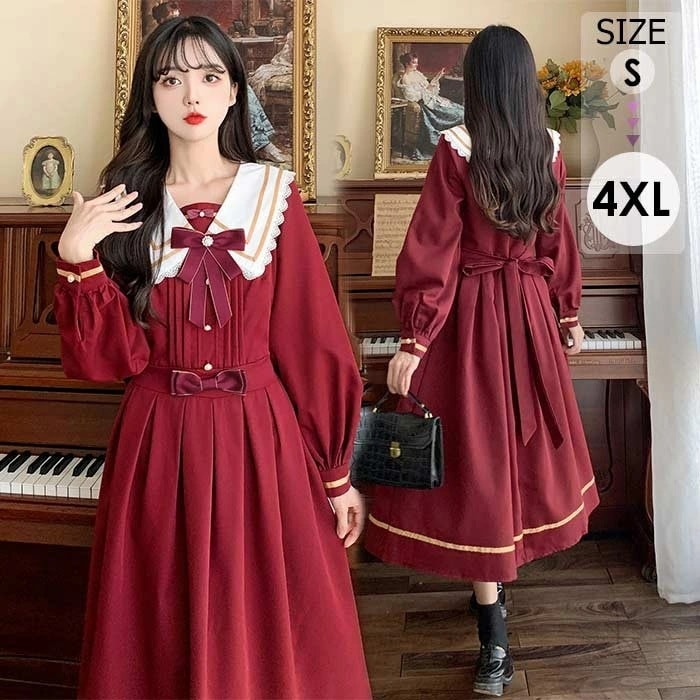 【期間特典】長袖 ワンピース 付け襟 ロリータ 秋冬 冬服 2WAY フレンチ レトロ エレガント ファッション かわいい おしゃれ お出かけ Aライン レディース 大きいサイズ 上品 パーティー レ 5,403円