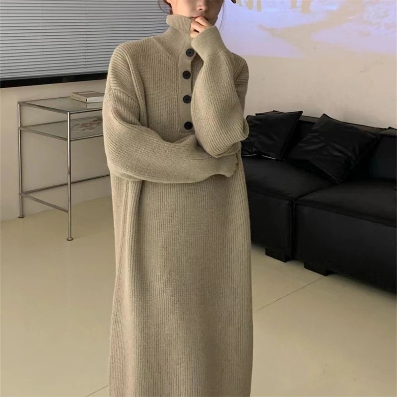 新入荷韓国ファッション厚手 ゆったり ニットワンピース レディース ロングワンピース 通勤 ドレスセーター30%までに制限