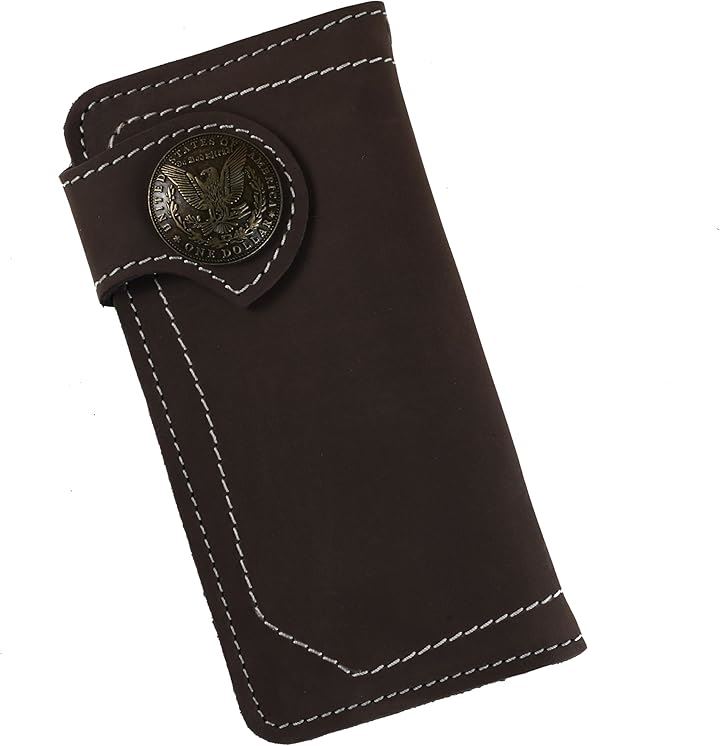 財布 メンズ バイカーズウォレット 長財布 本革 ライダースウォレット レザーウォレット 二つ折り 革財布 牛革 メンズ長財布 ロングウォレット 長サイフ(ダークブラウンxイーグル)