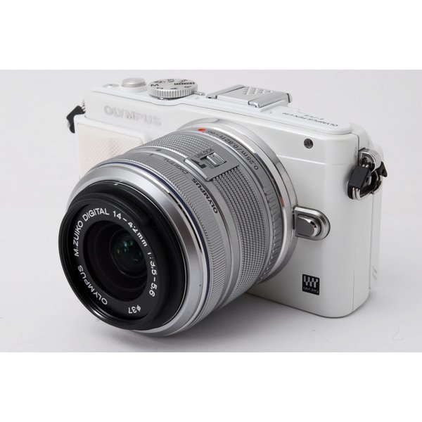 【中古】オリンパス OLYMPUS E-PL6 ホワイト レンズキット 美品 SDカード外付けフラッシュ付き