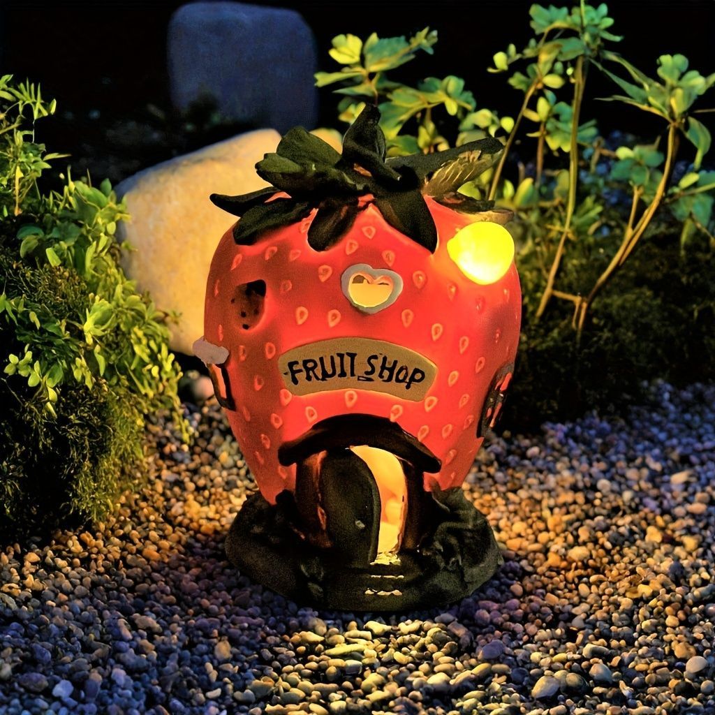ソーラーライト ガーデンライト ガーデンオーナメント ストロベリーハウス イチゴ いちご ハウス ミニハウス 庭オブジェ 置物 癒しグッズ ガーデニング お庭 玄関ライト 花壇の置物 園芸装飾 インテ