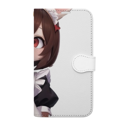 【文字入れ可能受注生産】ウサギの女の子　メイド　ケモナー　ネザーランドドワーフ 手帳型スマホケース