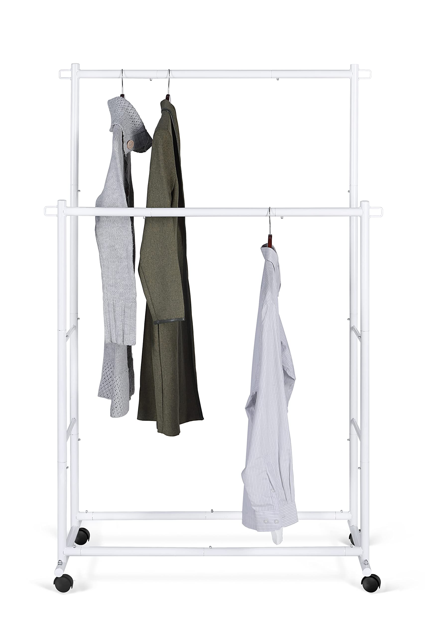 サニーポイント ハンガーラック 頑丈 コンパクト 簡単組み立て (ダブルハンガー 白)