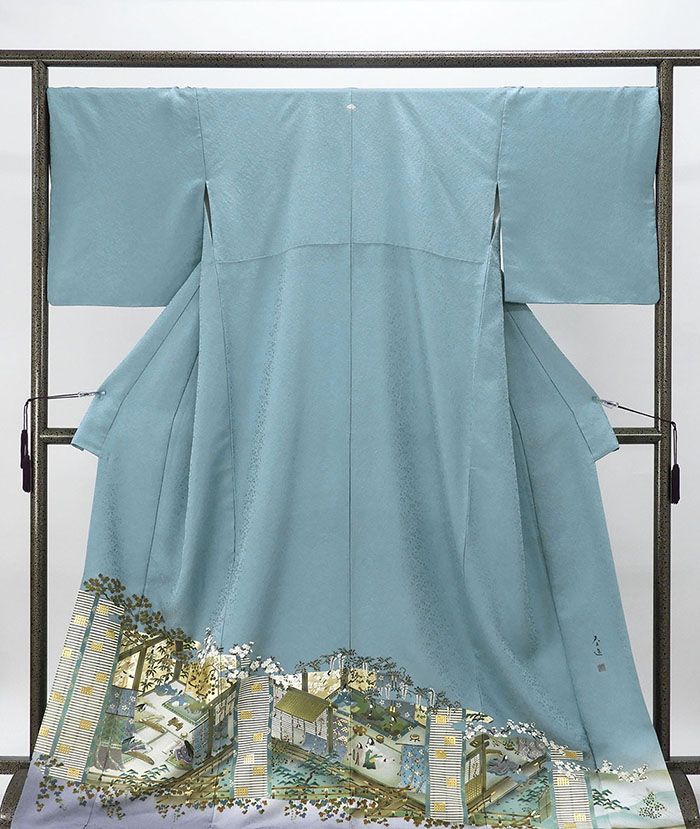 色留袖 正絹 宝飾螺鈿作家 甲斐泰造作 身丈170cm 裄丈69.5cm 檜扇 一つ紋 中古 リサイクル 着物 フォーマル レディース f4059