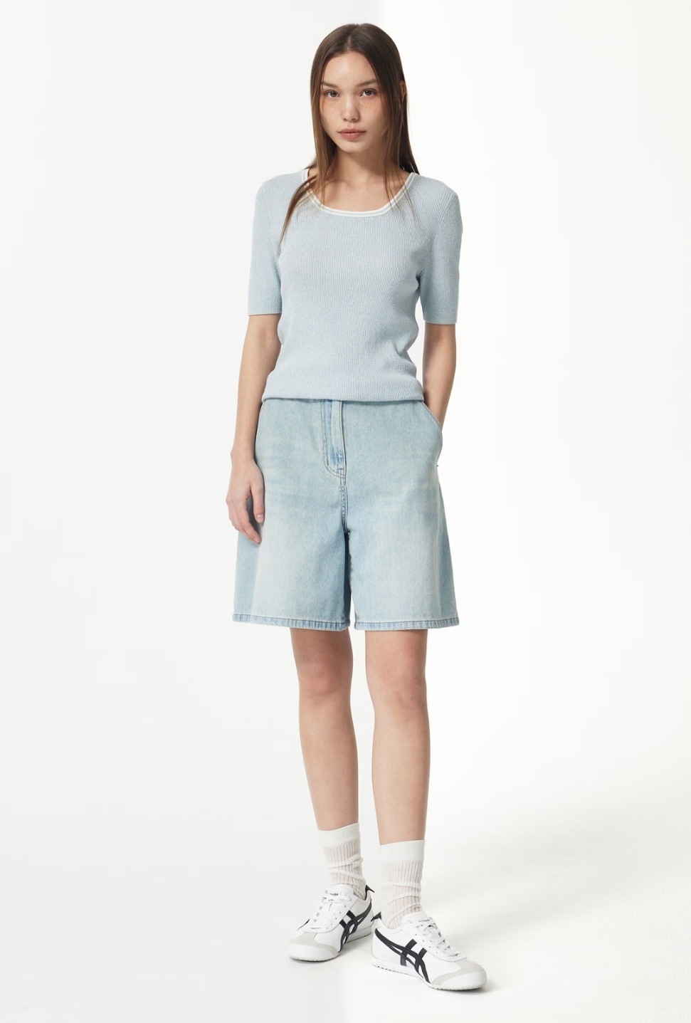 配色 Uネック半そでニット