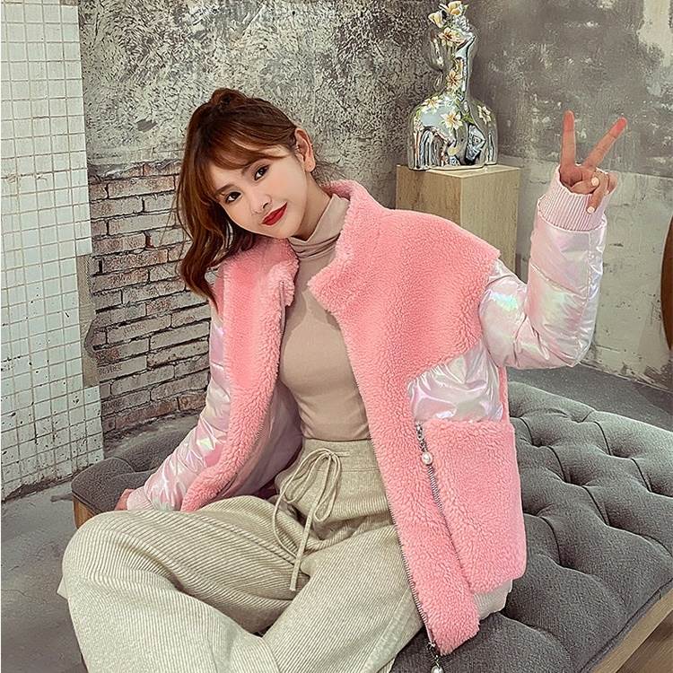 4色 もこもこ ジャケット ボア コート ショート丈 フリース スタンドカラー 切り替え メタリック ビックカラー 個性的 ミディアム丈 暖かい レディース アプリコット グレー カジュアル モコモ