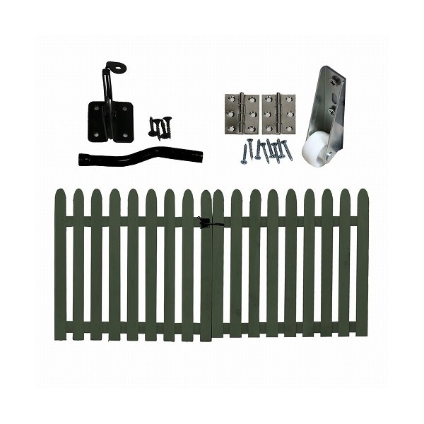 住まいスタイル WF-HG-DGN 折り畳めるウッドフェンス142×71 ゲートセット(縦ストライプ) ダークグリーン メーカー直送 7,972円