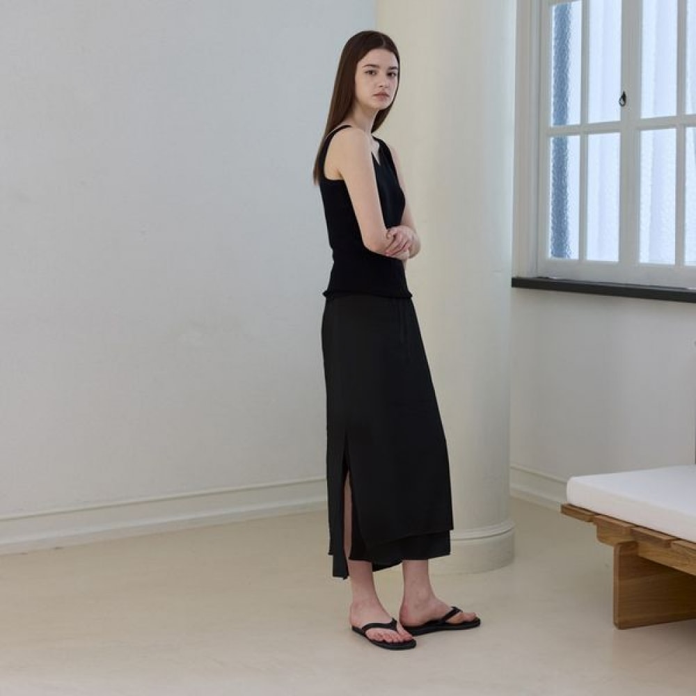 [リアーナニューヨーク] ナチュラルレーヨンレイヤードスカート_ブラック