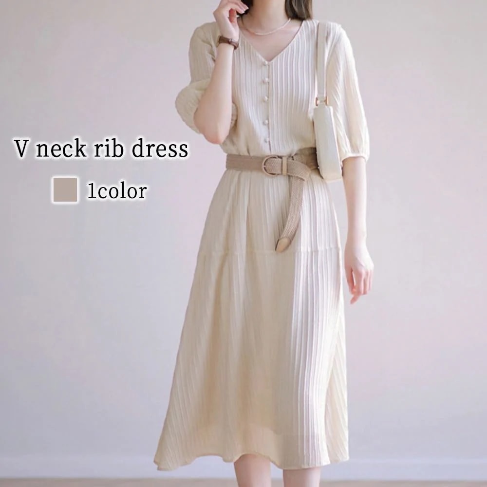 ワンピース レディース Vネックリブワンピース 人気 おしゃれ カジュアル ロング ブランド しっかり 夏 韓国 20代 ニット Aライン 前開き パジャマ かわいい 安い ルームウェア きれいめ 大