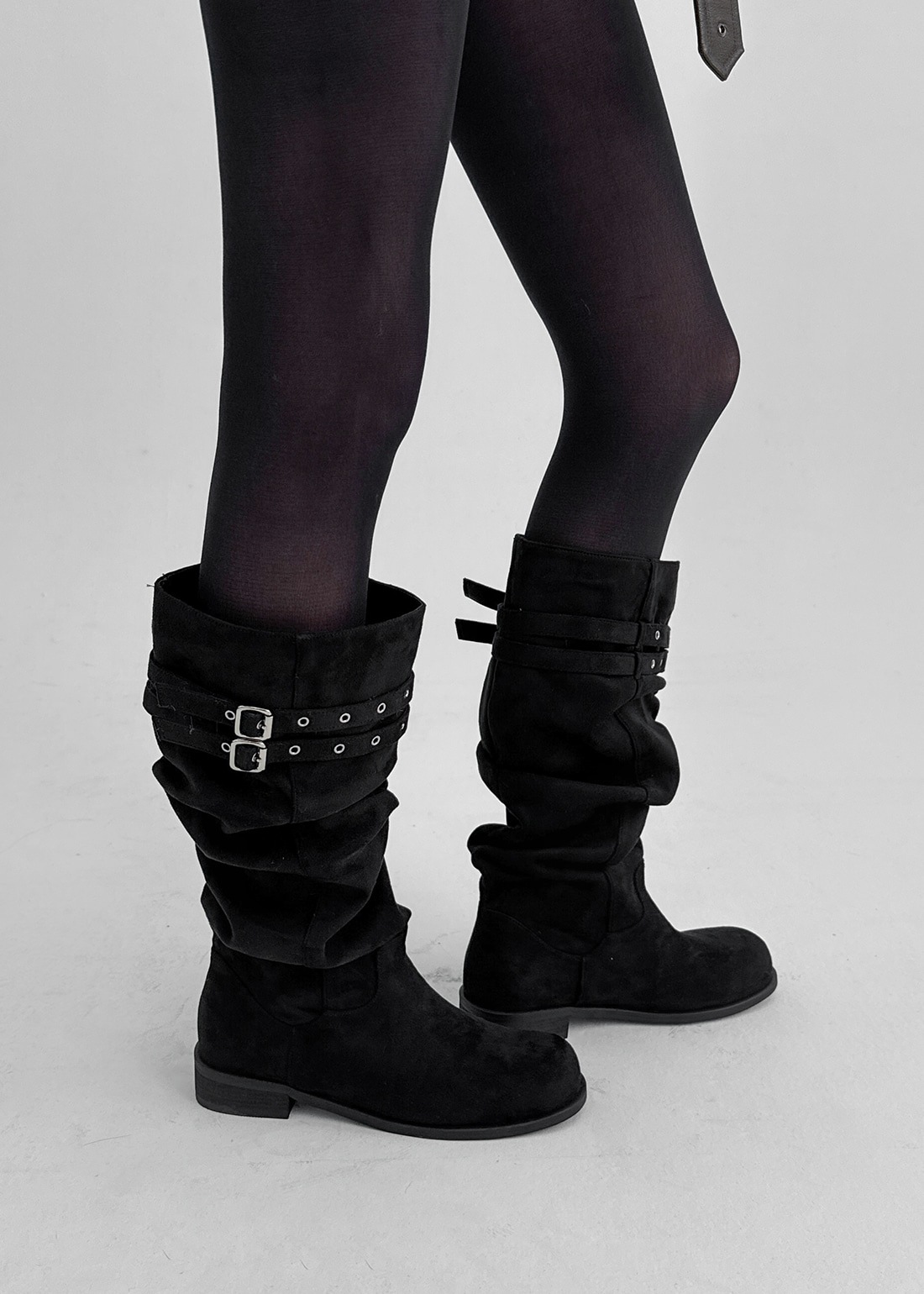 ホームテン スエードベルトリンクルロングブーツ