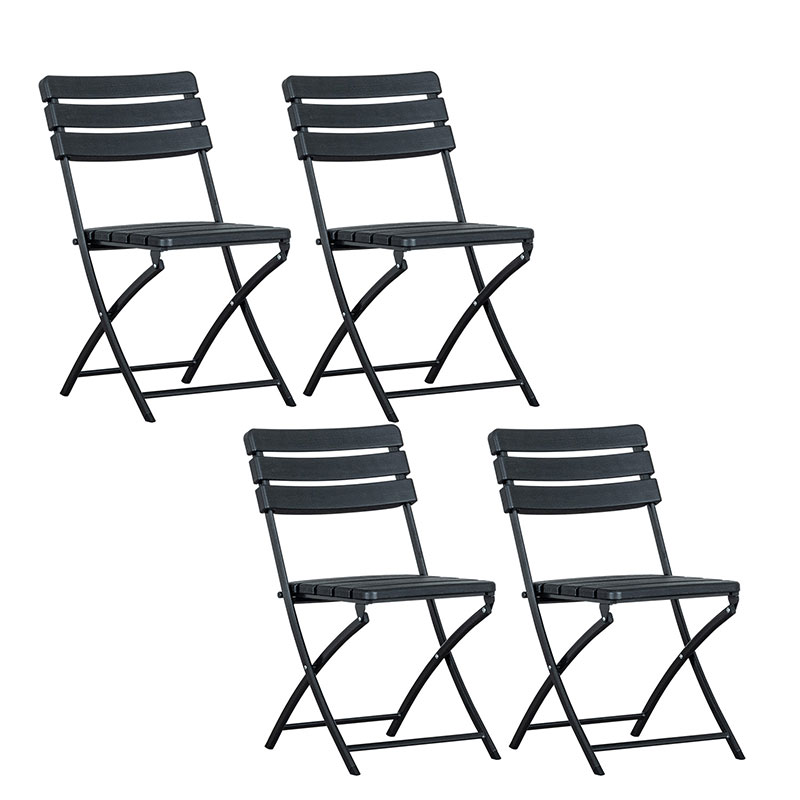 折りたたみ ガーデンチェア 4脚セット チェア イス ブラック ラタン調 木目調 バルコニー 屋外 アウトドア ベランダ テラス 折り畳み