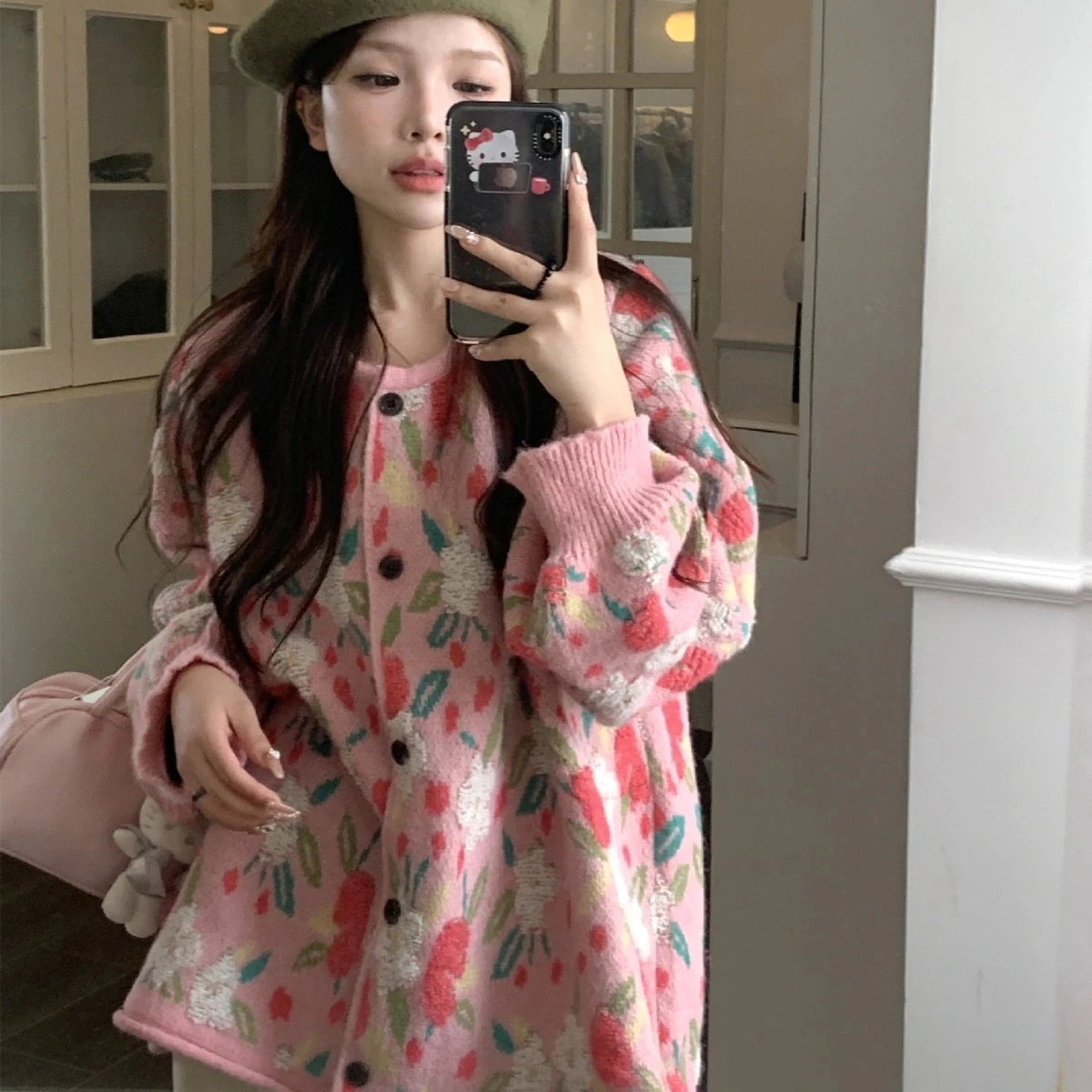 数量限定【3日出荷】若々しいピンク植毛立体フラワー もちもちセーターアウター レディース フェイクファー