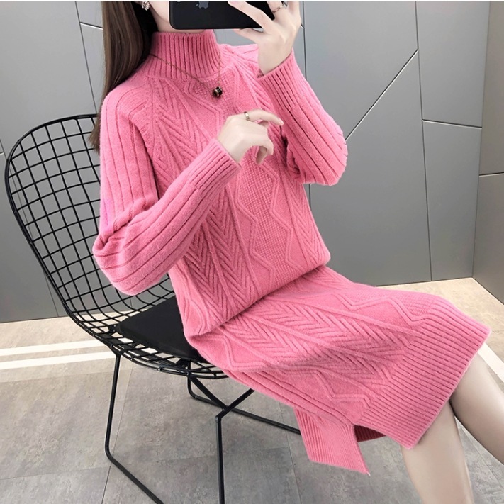 長袖ロングワンピース ケーブルニットワンピース ハイネックワンピース カジュアルニットワンピース スカート ワンピース ニットソー セーター プルオーバー オールインワン ロングスカート