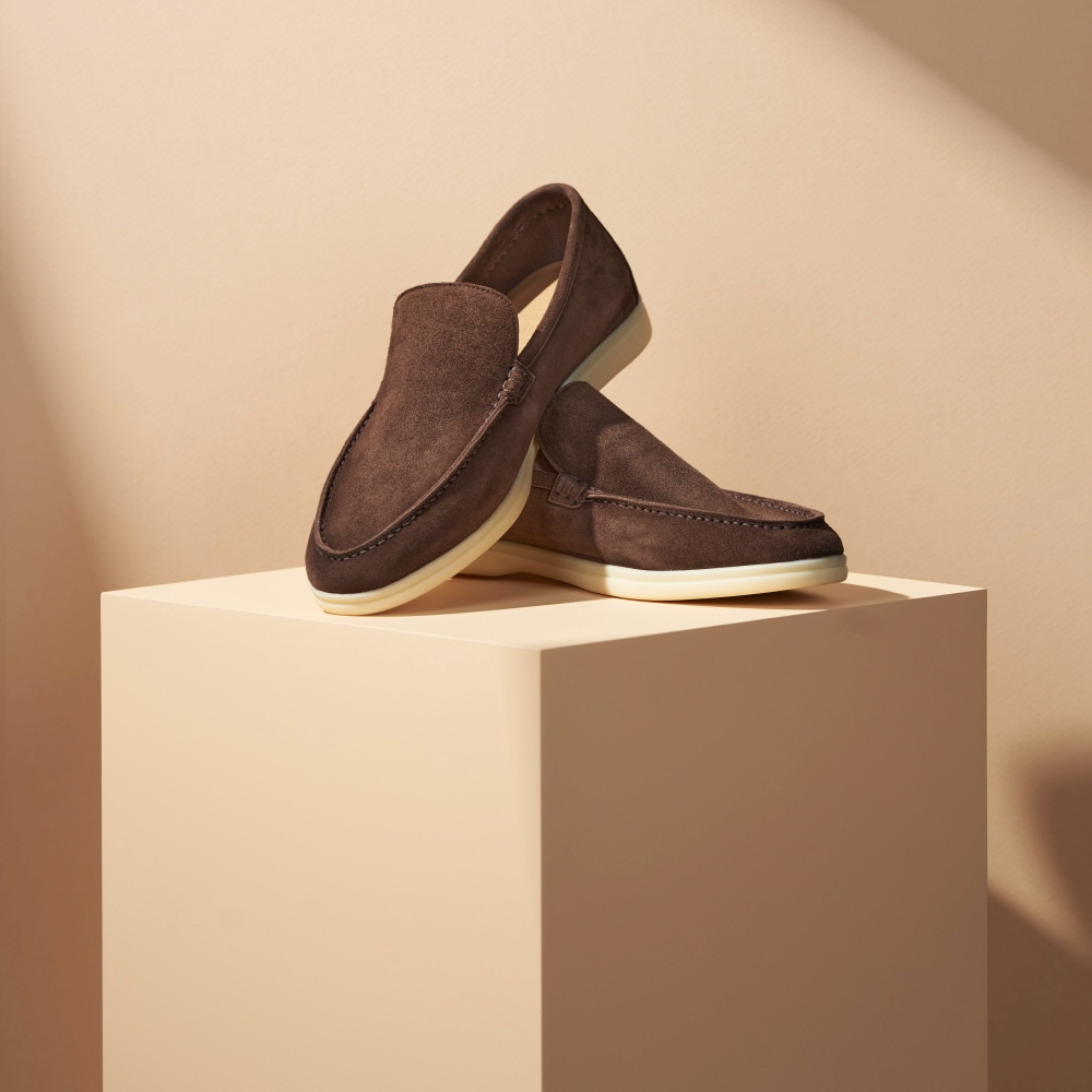 手作りローファー男女共用スエード羊革手作り靴 ブラウン