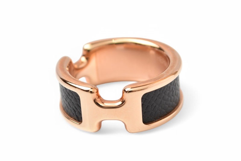 リング/指輪 オランプPM レザー/メタル Mサイズ/約13号 ノワール/ピンクゴールド アクセサリー【中古】