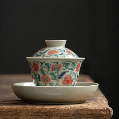 中国茶器 牡丹三才蓋碗 茶碗