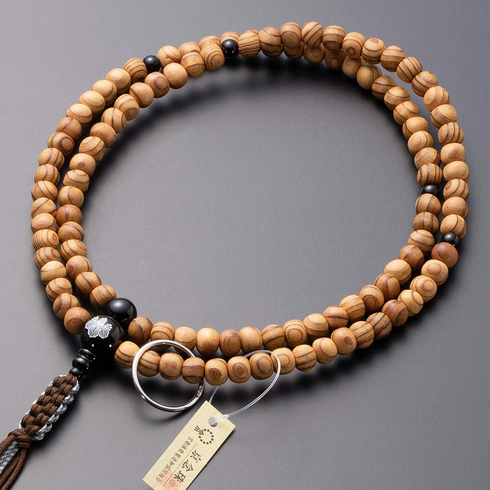 仏壇屋 滝田商店 数珠 曹洞宗 本式数珠 屋久杉 両山紋入り黒オニキス 尺2 正絹紐房 京念珠・本連数珠・二輪数珠・禅宗・正式数珠 【滝田商店発行 京念珠製造師製作証明書付】