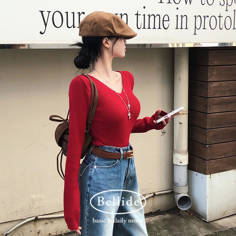 [MADE] リバーVネックスリムベーシック長袖ニット nt1290