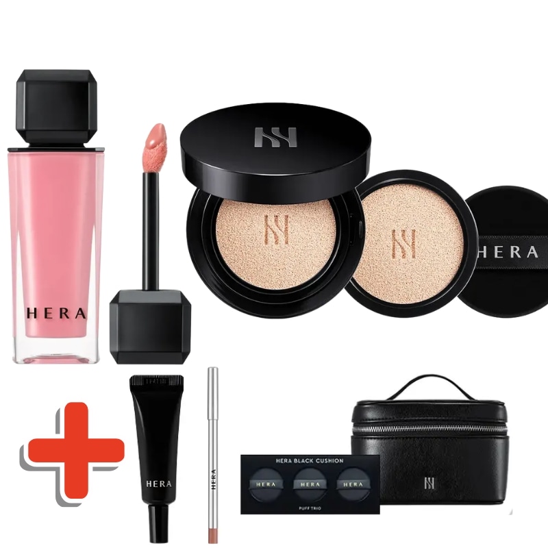 ブラッククッション 企画セット + センシュアル ヌードグロス エコレザーバッグ ポーチ付き メイクセット 崩れない ツヤ肌 保湿 韓国コスメ