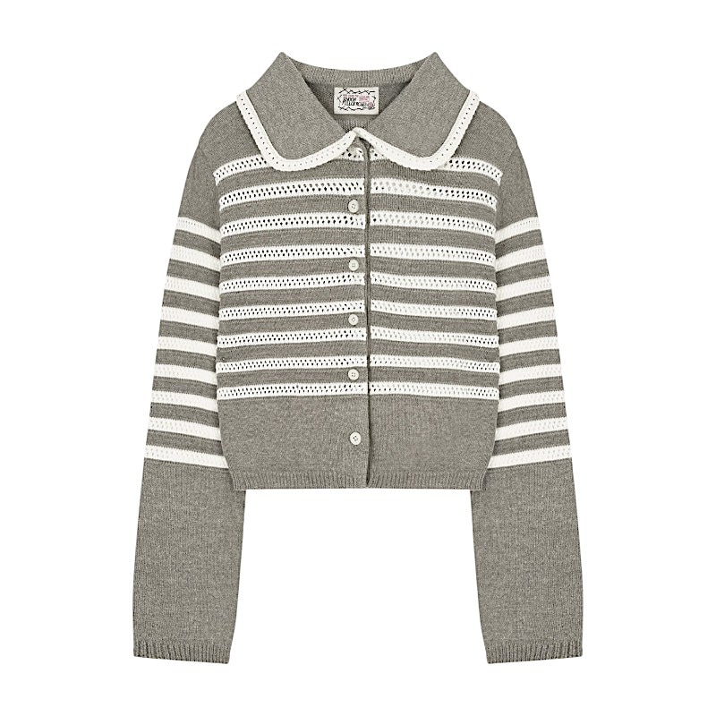 ストライプカラーカーディガン Melange Grey 可愛い ディリーファッション カーディガン 韓国ファッション 韓国ブランド フリーサイズ