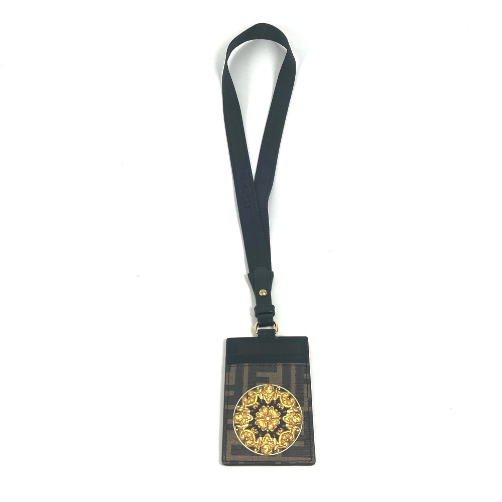 カードケース ロゴ フェンダーチェ FENDACE ズッカ ヴェルサーチ コラボ VERSACE ストラップ付 名刺入れ パスケース PVC ブラウン