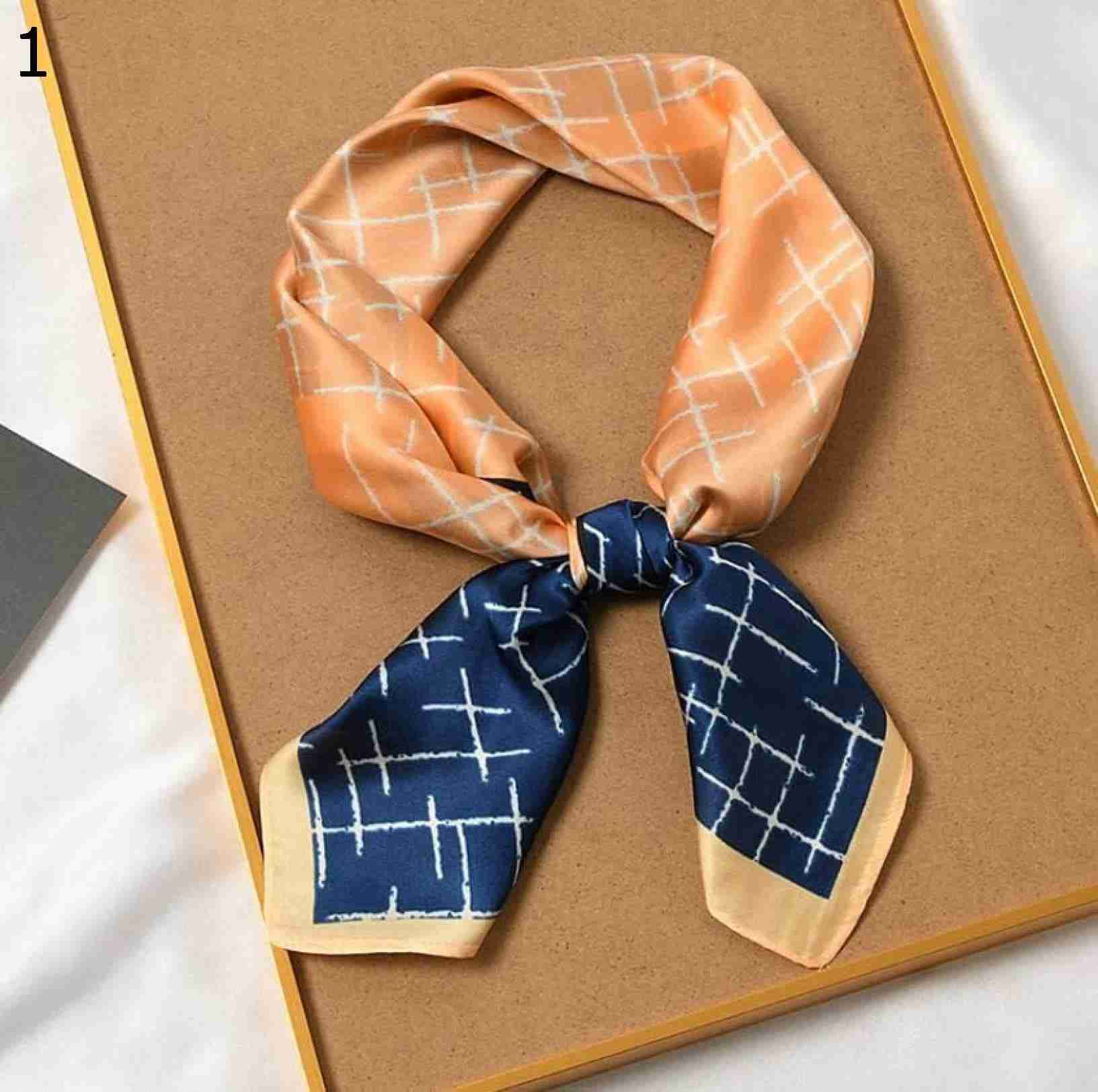 【20%OFFクーポン～】抽象ラインスクエアスカーフラップヒジャブ女性ヘアバンドバッグリストヘッドカチ女性サテンショール スカーフ (Color : Navy Size : 70x70cm)