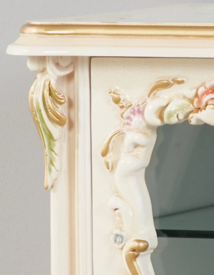 ロココ調 ミニベッドサイドテーブル 幅42cm ガラス棚 コレクションボード コレクションケース 展示棚 展示ケース ヨーロピアン 白 ホワイト 姫系 姫家具 プリンセス インテリア クラシック アン