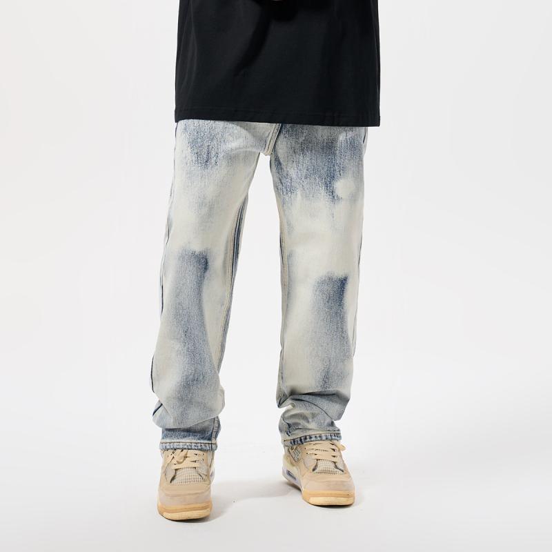 デニムパンツ メンズ レディース ボトムス タイダイ ジーンズ アメリカン カジュアル ウォッシュド 秋 大きいサイズ ブルー