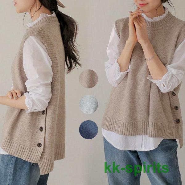 ニットベスト レディース 40代 春 秋 ベストセーター ノースリープ 無地 ニットベスト カジュアル 韓国風 ゆったり 通勤 着痩せ 体型カバー 秋服