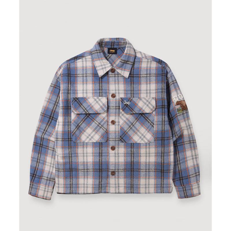 女性用ヴィンテージアメリカンフランネルチェックシャツ：ブルー（JQ4SHF141BL）