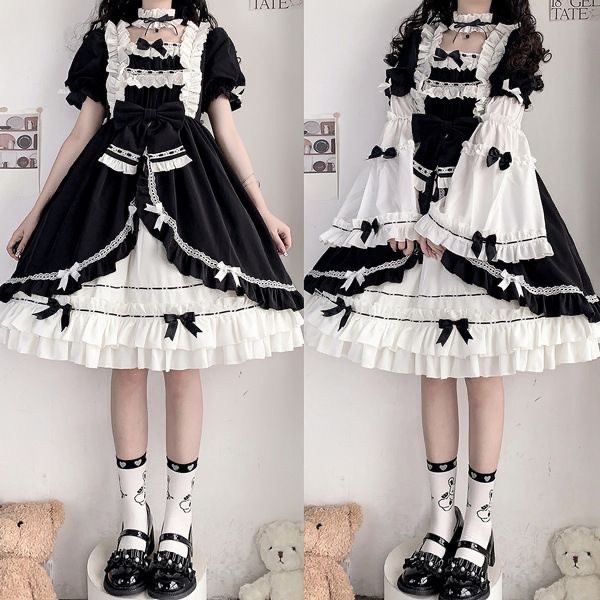 cosplay ロリータドレス オリジナルロリータロリータロリータレトロ洋装少女ワンピース袖取り外し可能