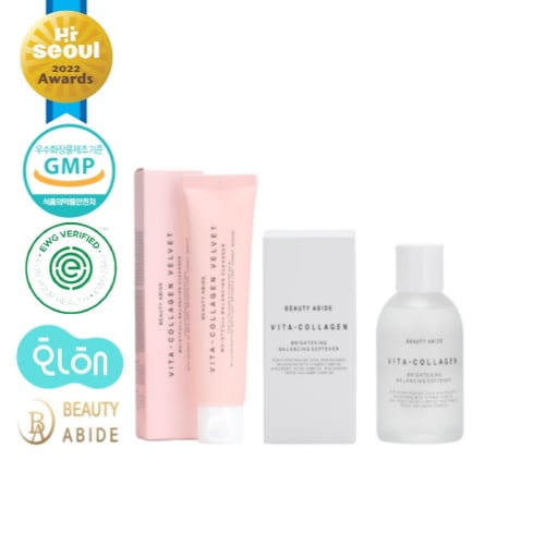 [皮膚障壁改善特許物質含有, 毛穴収縮, 抗酸化]ビタコラーゲンベルベット モイスチャーバランシング クレンザ 90g +ビタコラーゲンブライトニングバランシングソフトナー150g