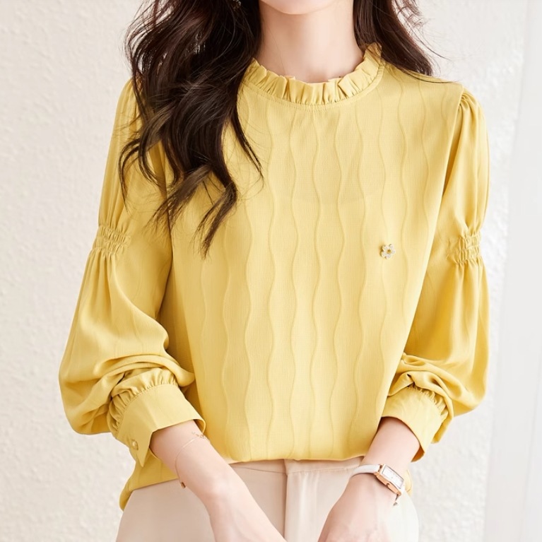 レディース トップス シャツ ブラウス 長袖 スタンドカラー フェミニン 薄手 かわいい 大人可愛い きれいめ シンプル カジュアル 上品 おしゃれ レトロ こなれ感 ラフ ガーリー ルーズ 個性的