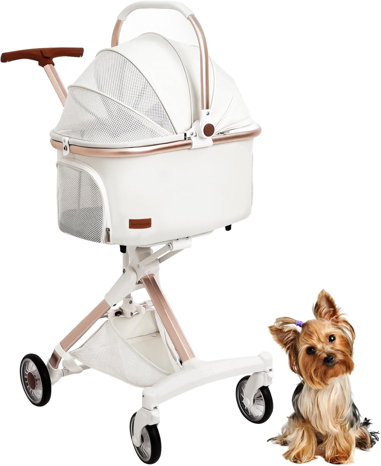 小型犬・猫用コンパクト折り畳みカート 前輪360度回転 後輪ブレーキ付き 耐荷重20kg ホワイト