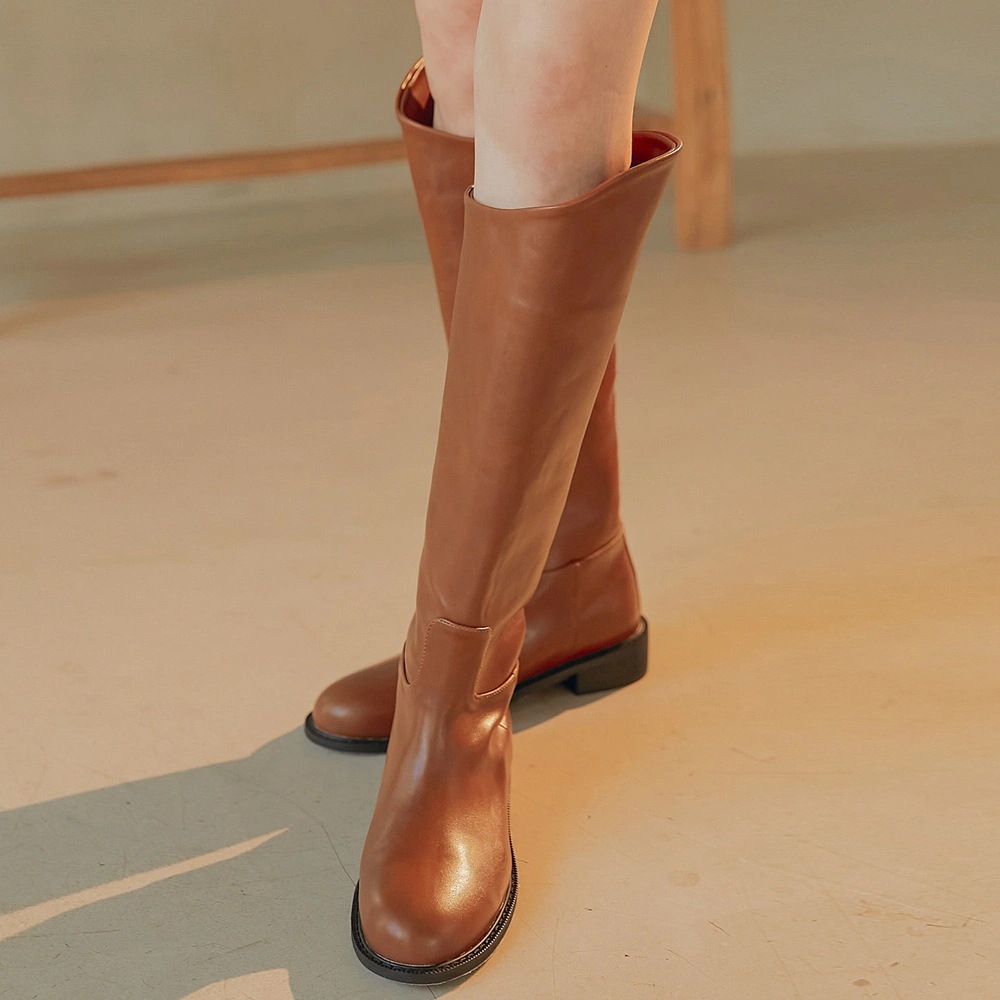 ラウンドラインエコレザーロングブーツ