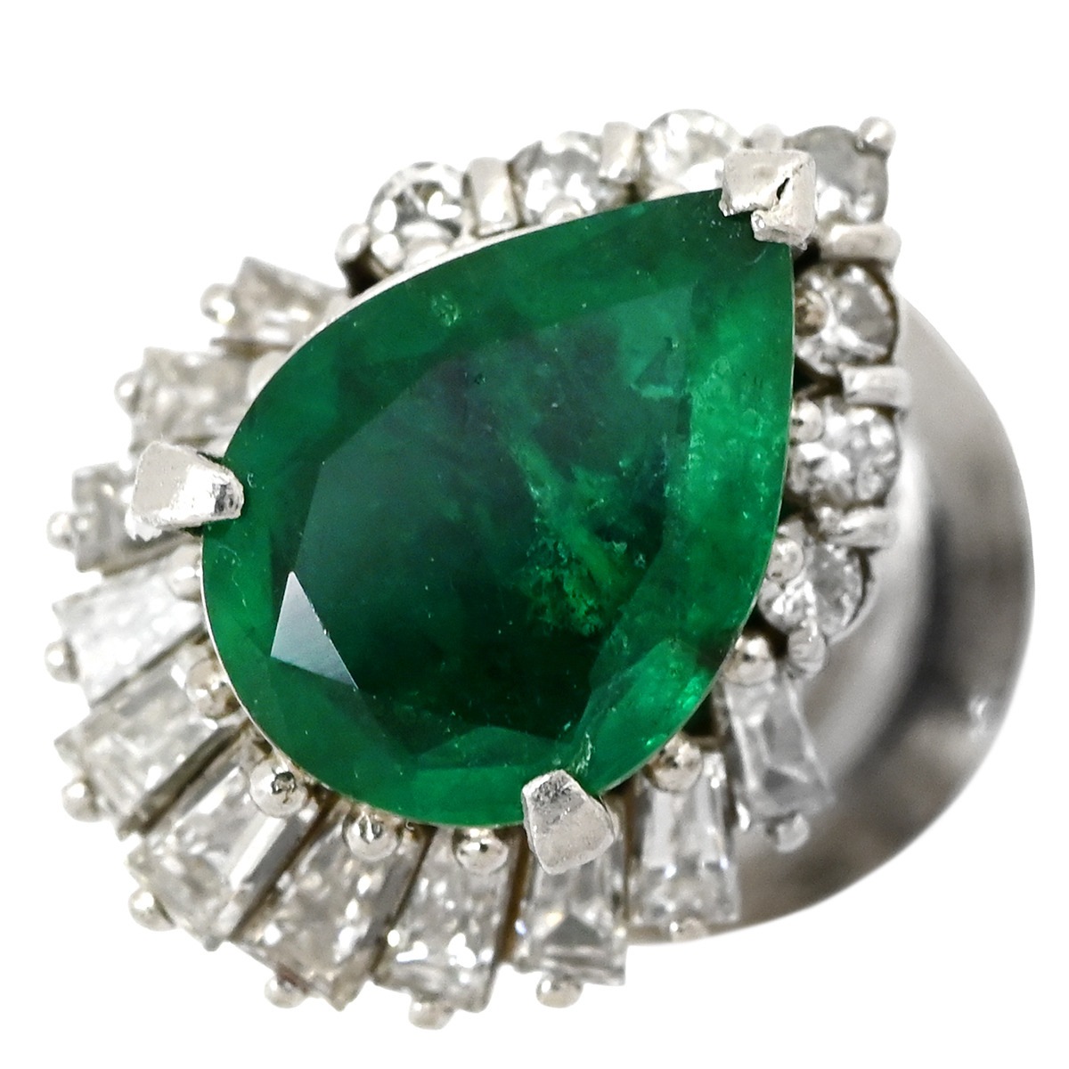 ブローチ エメラルド 0.96ct ダイヤモンド ピンブローチ プラチナシルバー 緑 グリーン 1石 ペアシェイプカット 【中古】