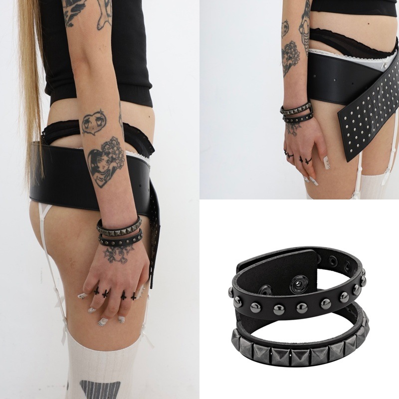 ダブルスタッド レザーベルト ブレスレット 韓国のファッション 6,224円