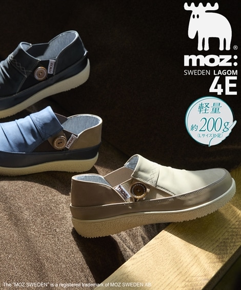 ローカットスニーカー ゆったり幅広 moz モズ 軽量ボタンデザインサイドゴアスニーカー ワイズ４Ｅ