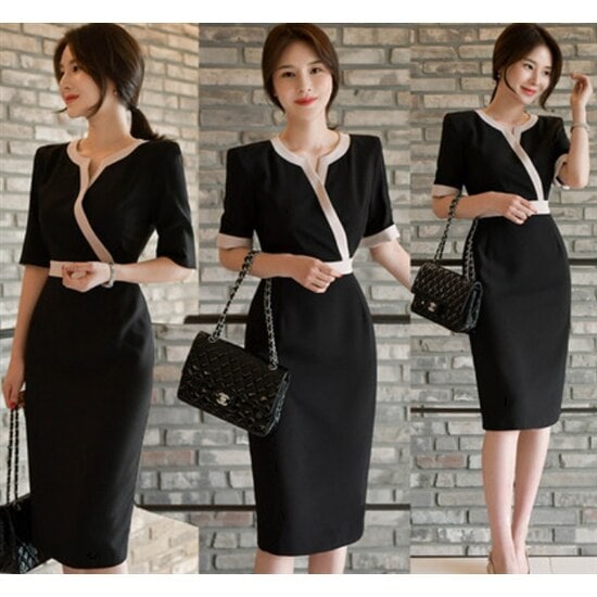 【取寄：納期2週間】半袖ワンピース 大きいサイズ 2XL ミドル丈 ハイウエスト ラウンドネック 卒園式 エレガント レディースワンピース 膝丈スカート きれいめ お呼ばれ 春服 フォーマル