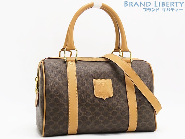 超美品セリーヌヴィンテージマカダムミニボストンバッグ2WAYハンドバッグショルダーバッグブラウンダークブラウンPVCレザー