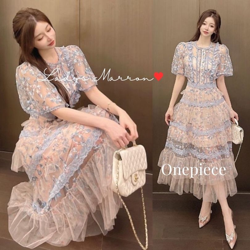 今も人気！お呼ばれドレス 結婚式 お呼ばれワンピース パーティードレス 韓国 ドレス ピンクドレス 花柄ドレス ティアードドレス ガーリードレス 半袖 ロングドレス ティアードワンピース 春 夏 ロン