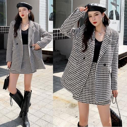 2点購入で200円割引プロモーション最終日 セットアップ ジャケット スカート キャバスーツ ママスーツ レディース スーツセット フォーマルセット マニッシュ ツーピース 韓国 千鳥格子 Vネック