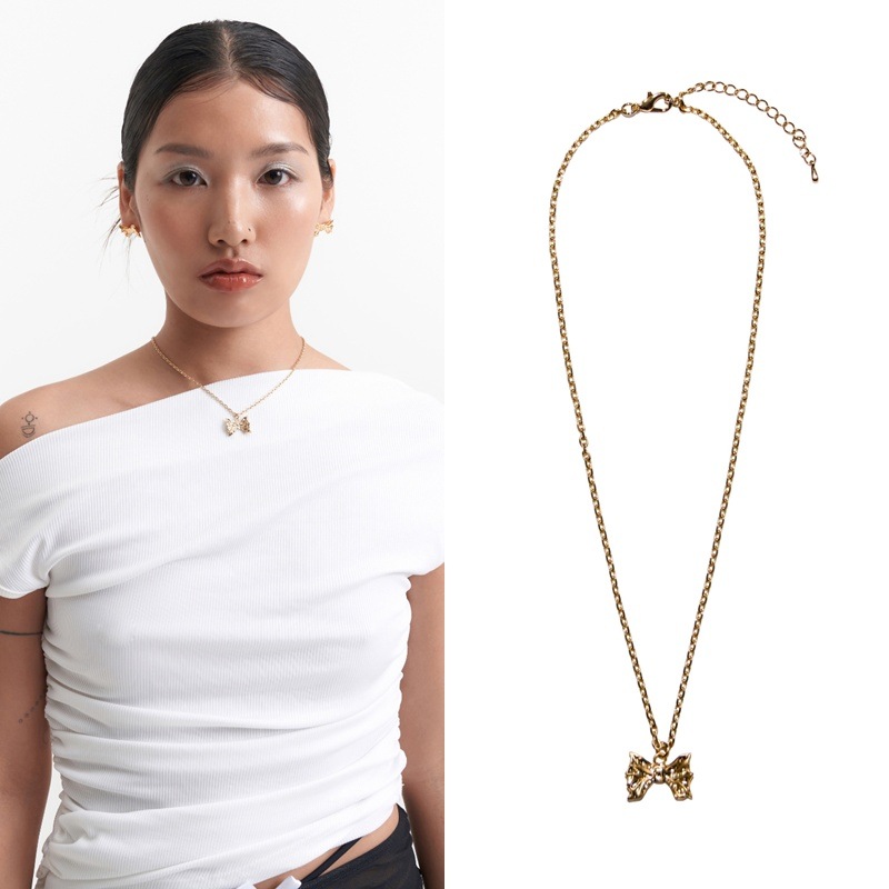 Gold Ribbon Pendantネックレス 韓国のファッション