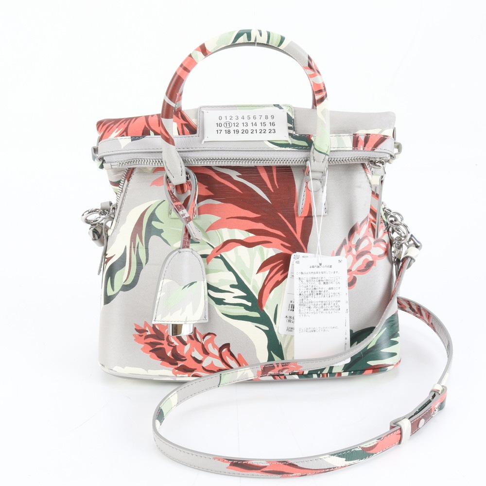 美品 5AC ボタニカル柄 ヤギ革 レザー 2WAY ショルダーバッグ 斜め掛け ハンド トート レディース RRM DM19-4 中古